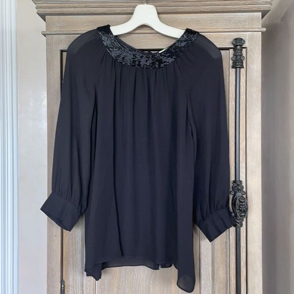 Parker silk beaded blouse sheet top black small - Picture 4 of 15